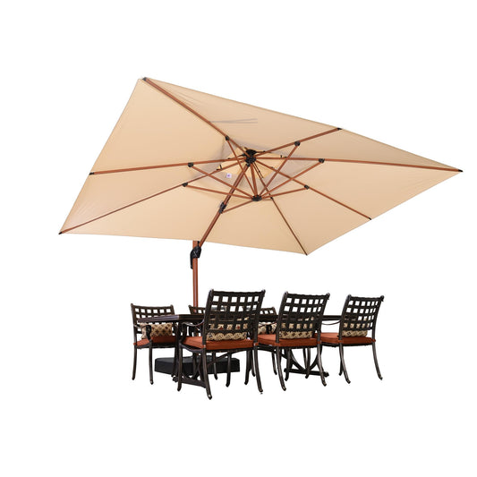 PURPLE LEAF Alu Holzoptik Ampelschirm Rechteckig 300 x 400 cm Rechteckig Sonnenschirm Groß 360° Drehbar Doppeldach Gartenschirm mit Kurbel Doppeldach, Beige