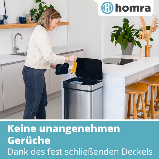 Homra® Nexo Mülleimer mit Sensor 3+1 Fächern | Edelstahl Smart Bin | Küchen Abfalleimer Bewegungssensor | Mülltrennung Elektrisch | Smart Bin | Mülltrennsystem für Mülltrennung in der Küche