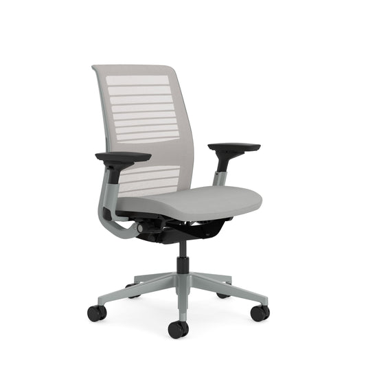 Steelcase Think Glow Up Ergonomischer Bürostuhl mit LiveBack Lumbalstütze, 4D-Armlehnen, nachhaltigem Design Möwengrau /Nickel