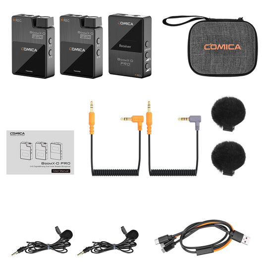 COMICA BoomX-D PRO 2.4G Wireless Lavalier Mikrofon, 16GB On-Board Recording, Rauschunterdrückung mit Einem klick, Funkmikrofon Ansteckmikrofon für Kamera, Smartphone, PC, Live Stream(Schwarz)