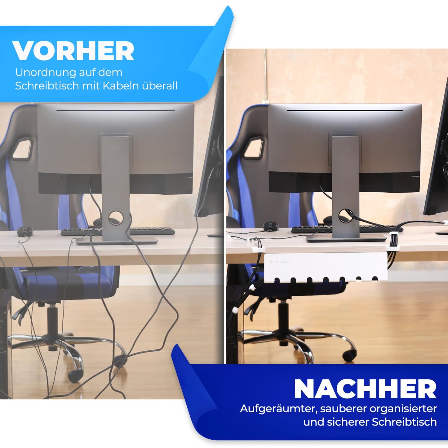 HOMEPROTEK Kabelkanal für EIN ordentliches Kabelmanagement, 1 x Weiß – Halterung mit einfacher Montage, 43 x 10 x 10 cm Kabel-Organizer, für Büro zu Hause