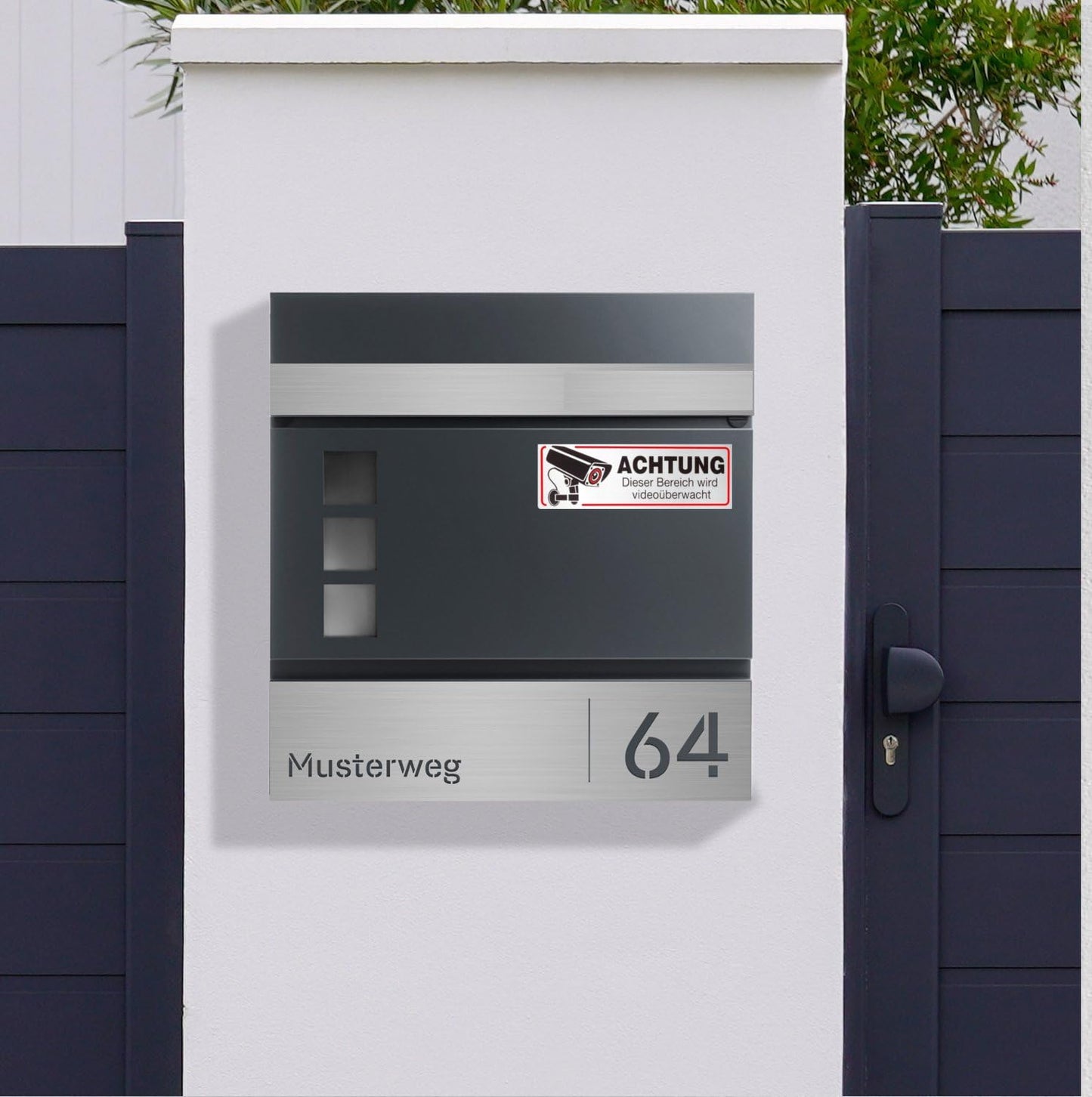 5 x Brandengel® Achtung Dieser Bereich wird videoüberwacht Aufkleber - Schild Edelstahl Optik extra Starke Folie - Sticker (Achtung Dieser Bereich wird videoüberwacht) für den Briefkasten - 5St