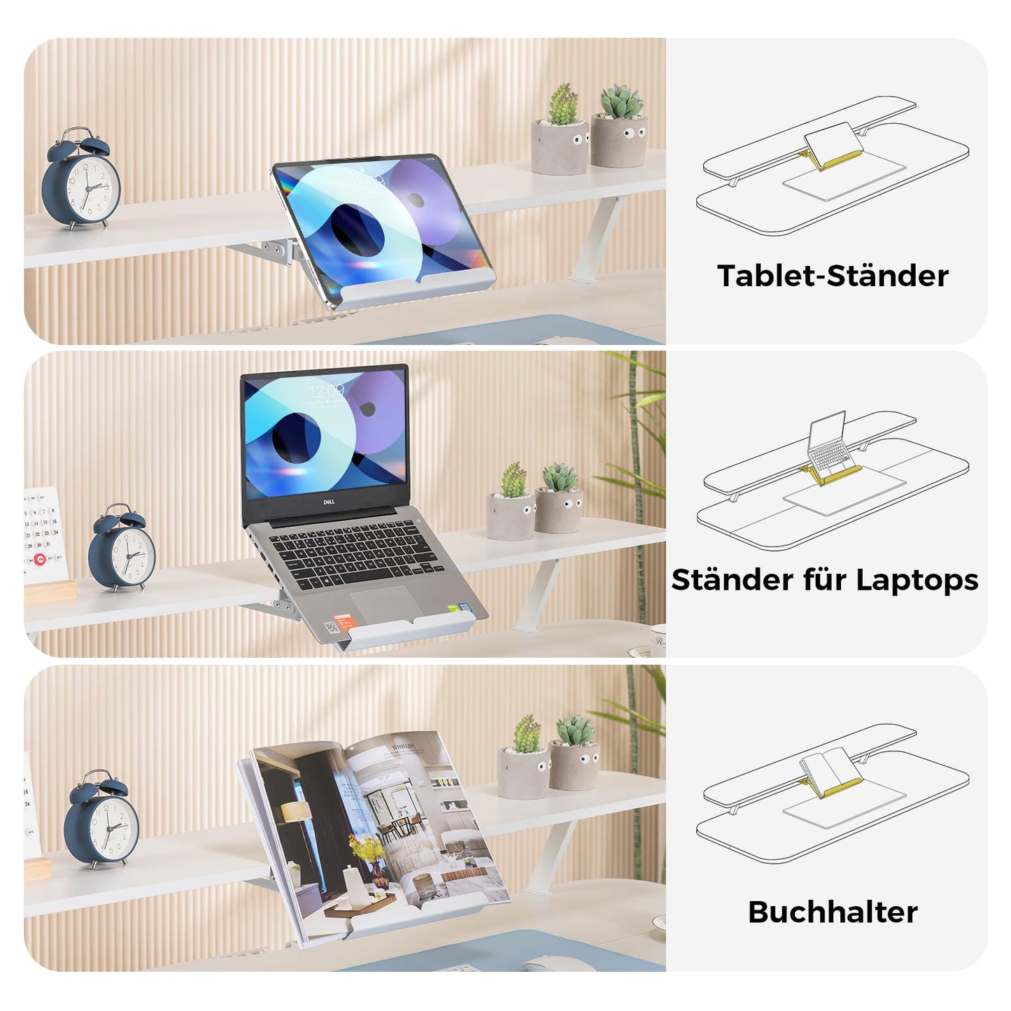 COMHOMA Höhenverstellbarer Schreibtisch Elektrischer, 120x60cm, mit Schubladen, Monitorständer, Tablet-Ständer, mit 3 höhen Memory-Steuerung, Weiß