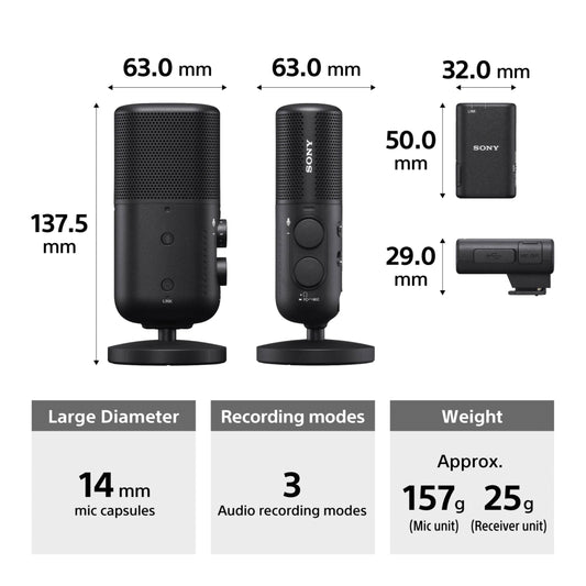 Sony ECM-S1, Streaming Mikrofon, Rauschunterdrückung, Echtzeit-Streaming, Kompakt & Vielseitig, Perfekt für Podcasts, Interviews, Gaming, Vlogs