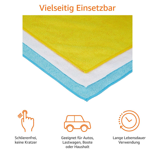 Amazon Basics – Mikrofaser Reinigungstuch, 12 Stück, Mehrfarbig, 30.5 L x 40.5 B cm
