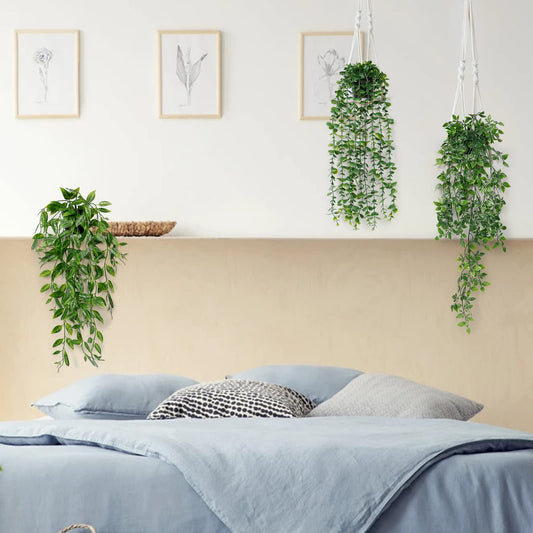 Betylifoy 3 Stück Künstliche Hängepflanzen Eukalyptus Blätter mit Töpfen 63cm Lang Wartungsfreie Künstliche Pflanzen Rebe für Hausgarten Indoor Outdoor Decor (Eucalyptus)