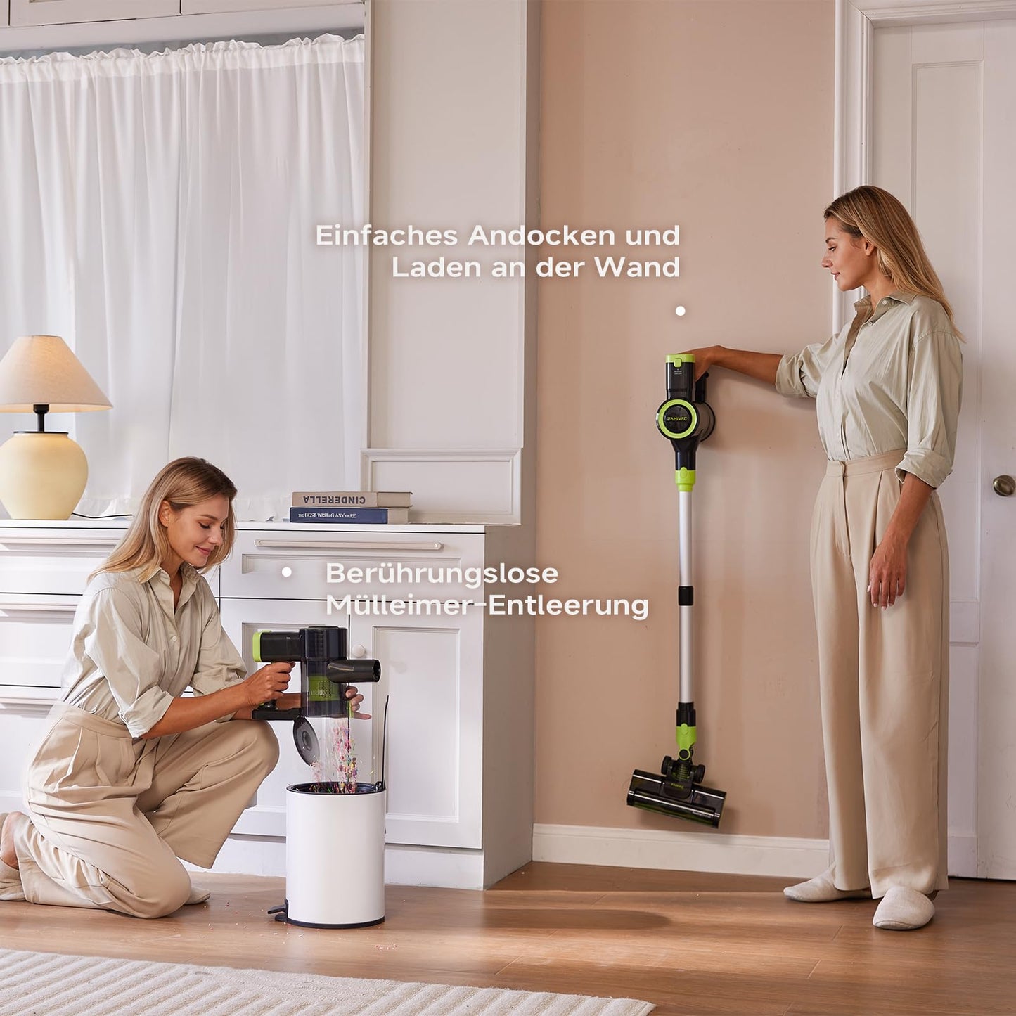 FAMIVAC Akku Staubsauger, 40KPa/550W Kabellos Akkustaubsauger, 6-in-1 Selbststehend, Starke Saugleistung, 6-Stufiges Filtersystem, Ultraleise, V-förmige Bodenbürste für Hartböden/Teppich/Tierhaare
