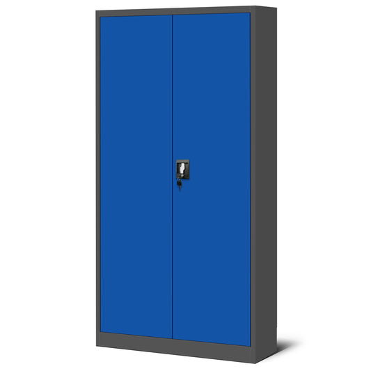 Jan Nowak 3er Set Aktenschrank C001 Metallschrank Stahlschrank Werkzeugschrank Büroschrank Lagerschrank Universalschrank Pulverbeschichtung Flügeltüren 185 cm x 90 cm x 40 cm (anthrazit/blau)