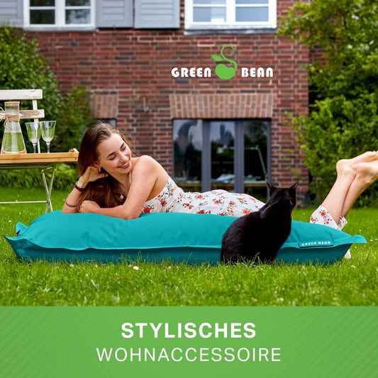 Green Bean Sitzsack 120x160cm 270 Liter Kinder & Erwachsene Bean Bag EPS Perlen Füllung Riesensitzsack Groß Draußen Outdoor Liegekissen Waschbar Wetterfest Lounge Chair Sitzkissen Bodenkissen Türkis