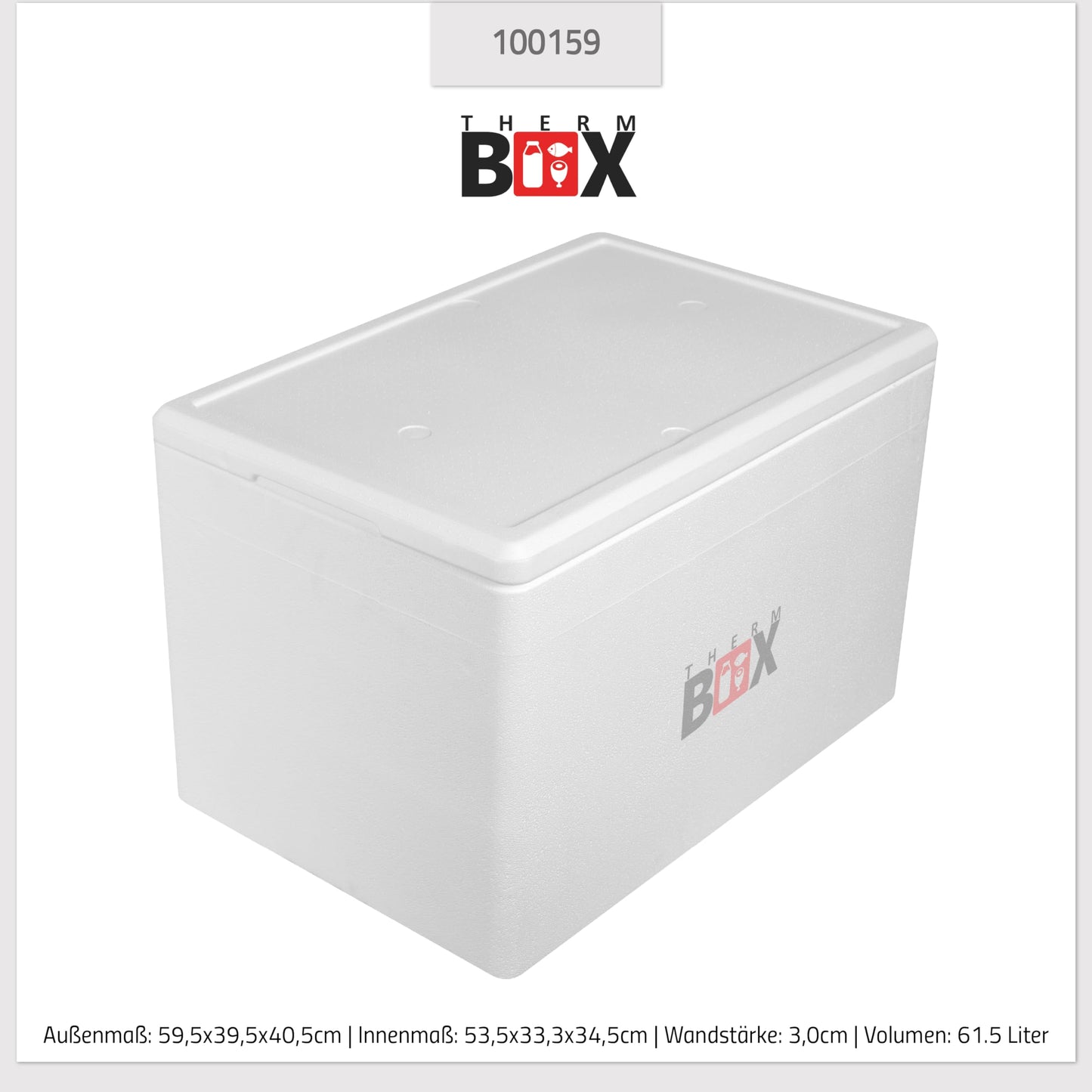 THERM BOX Styroporbox 61W 53x33x34cm Wand 3cm Volumen 61,5L Isolierbox Thermobox Kühlbox Warmhaltebox Wiederverwendbar