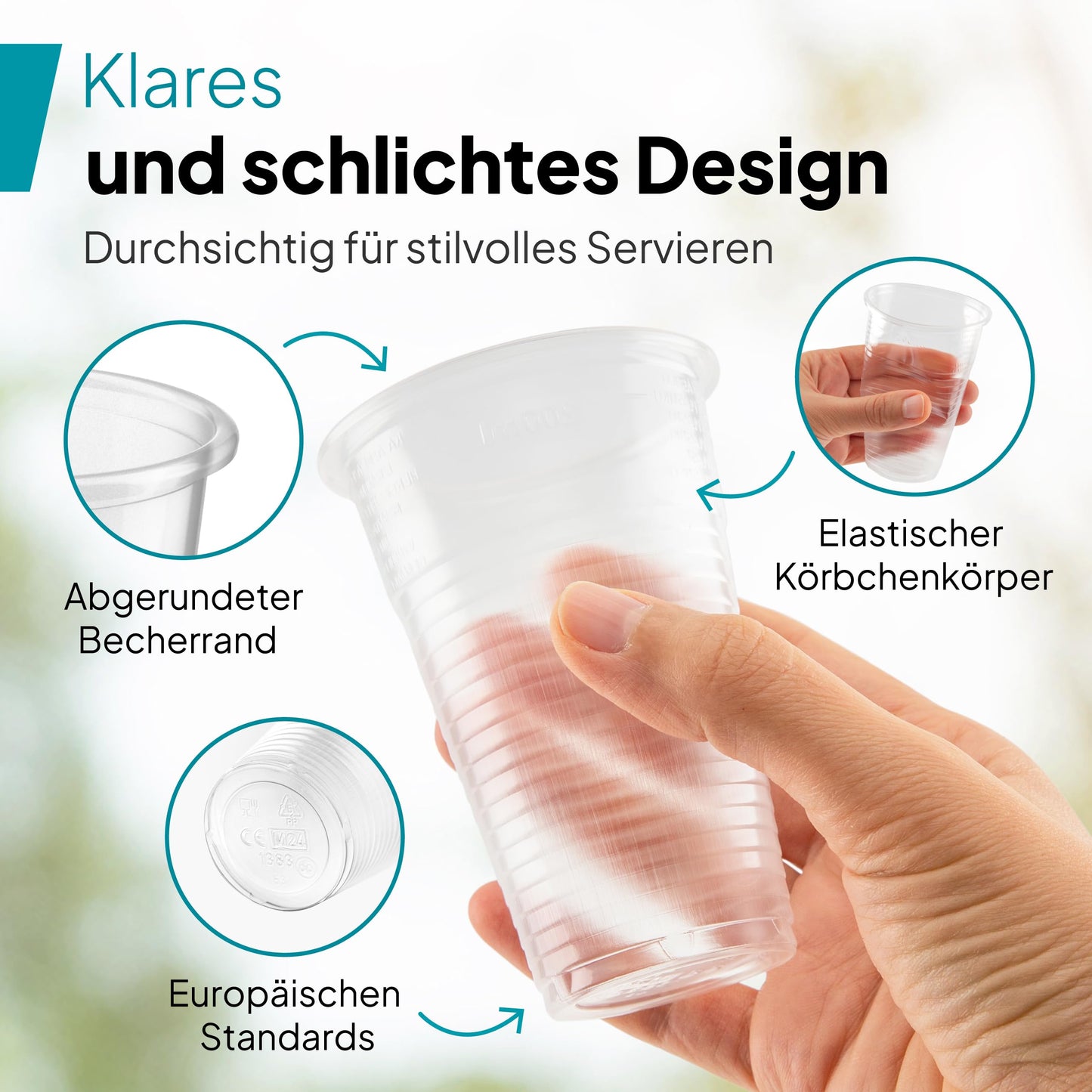 Commerline 100 Stück Plastikbecher 0,3L Trinkbecher, Plastik Transparent Becher, Partybecher, Kunststoffbecher, Wasserbecher Ausschankbecher