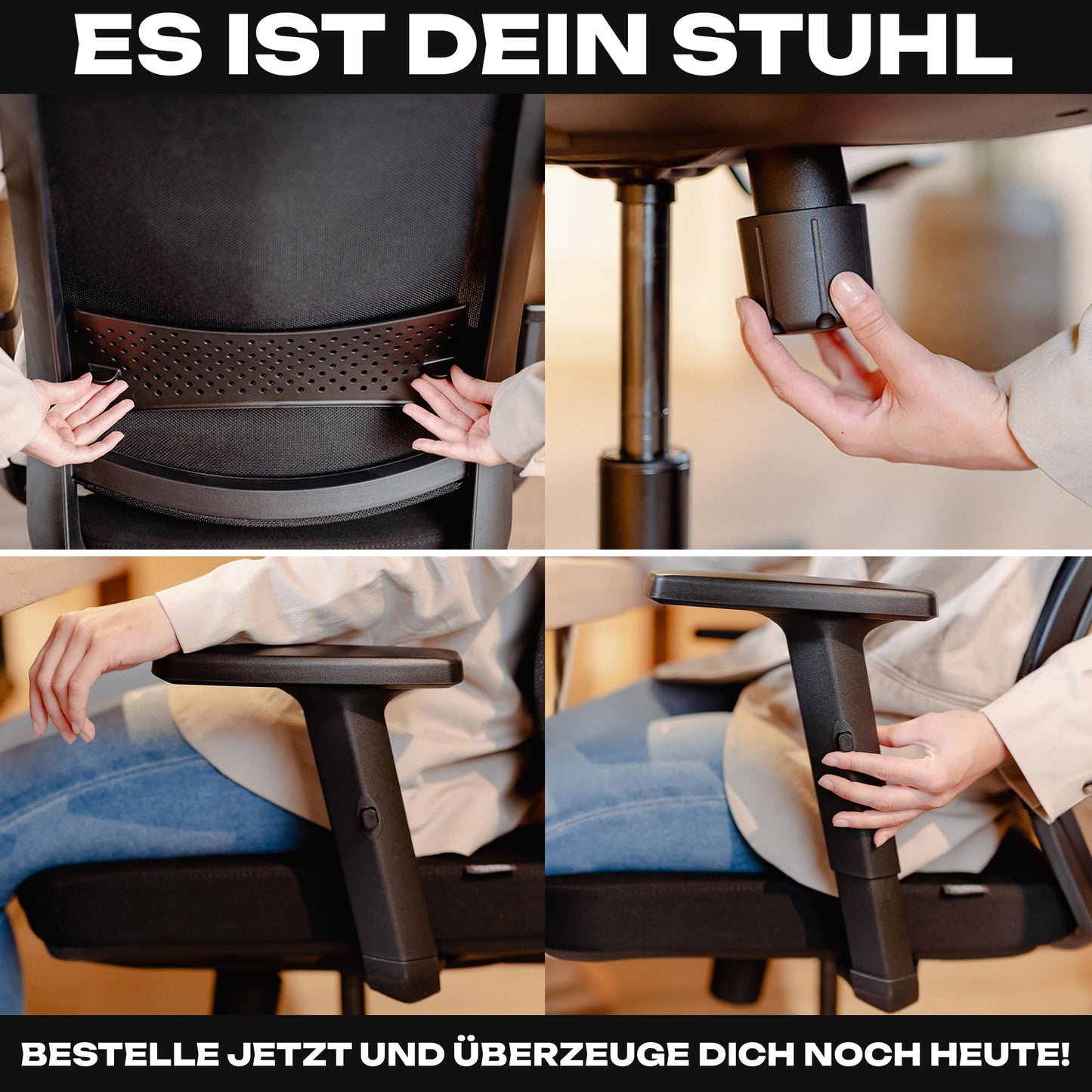 VALKENSTOL M2 Bürostuhl Ergonomisch mit individuell konfigurierbarer Armlehne und Kopfstütze für maximale Bewegungsfreiheit - bequemer ergonomischer Schreibtischstuhl für Büro und Home Office Chair