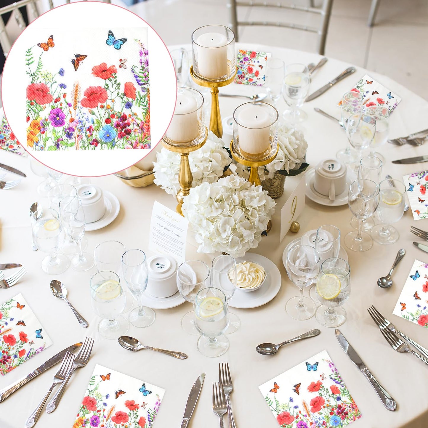 100 Stück Papierservietten mit Blumen Servietten Blumenwiese Schmetterlinge Servietten Blumenmuster für Frühling Geburtstage Partys Hochzeiten Feiern 33x33cm