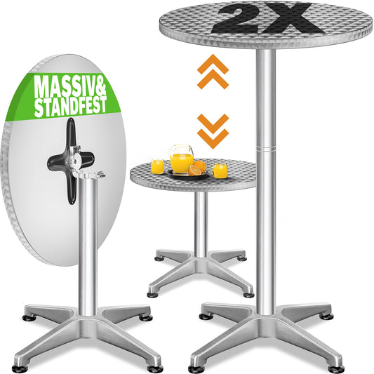 Casaria® Stehtisch 2er Set Klappbar Höhenverstellbar 70cm / 115cm Hoch Aluminium Rund Ø 60cm Wetterfest Outdoor Garten Bistrotisch Bartisch Partytisch