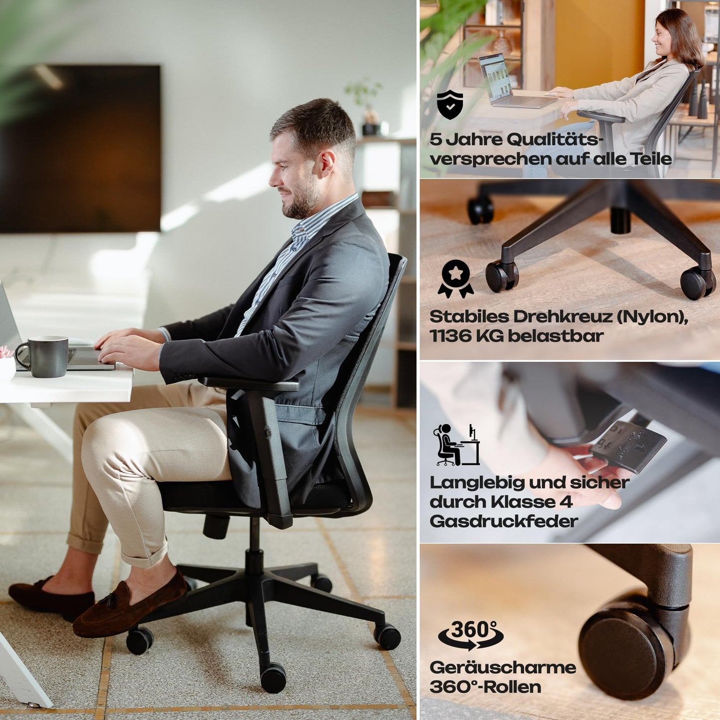 VALKENSTOL M2 Bürostuhl Ergonomisch mit individuell konfigurierbarer Armlehne und Kopfstütze für maximale Bewegungsfreiheit - bequemer ergonomischer Schreibtischstuhl für Büro und Home Office Chair