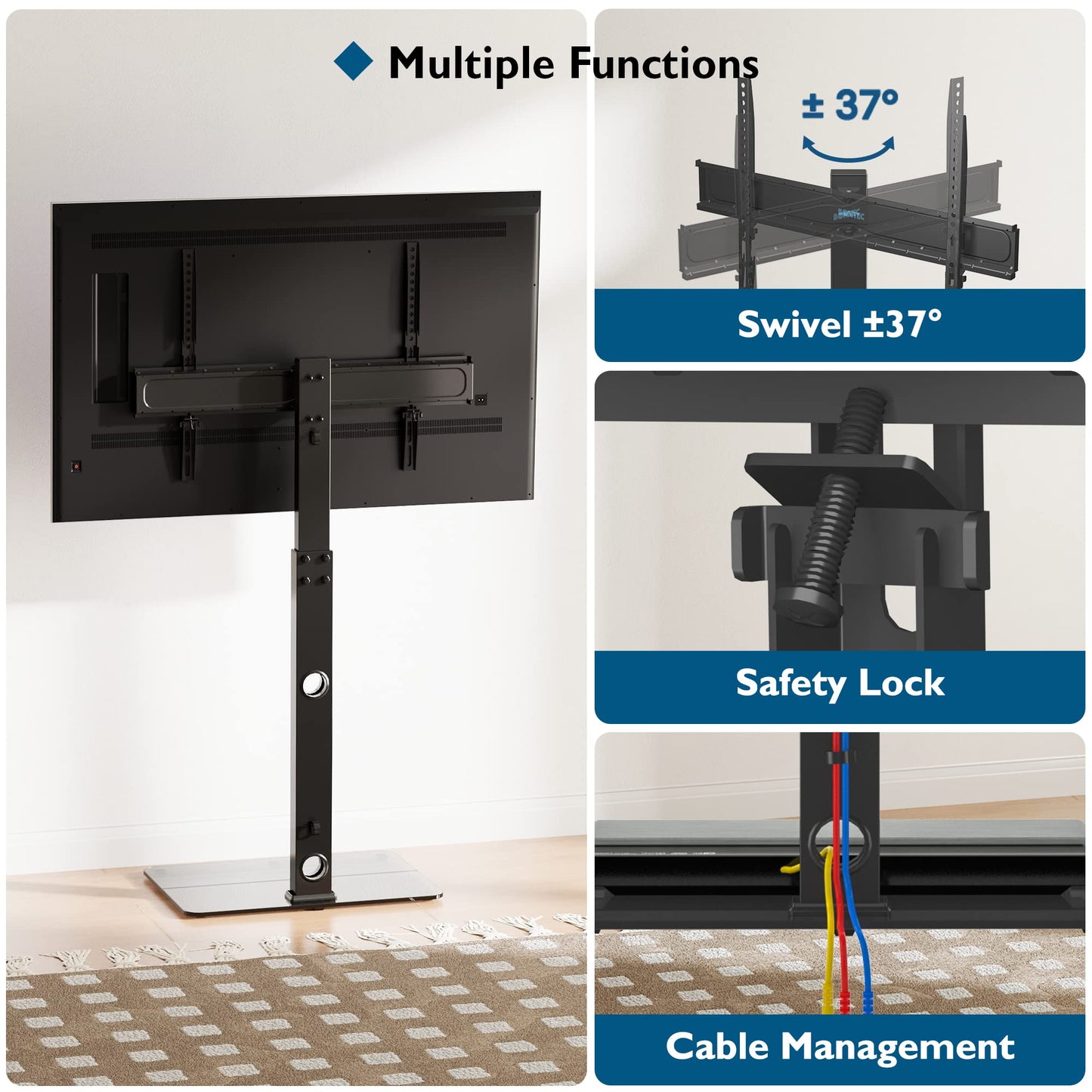 BONTEC TV Ständer Standfuß Fernsehstand für 30-70 Zoll Flach & Curved Fernseher bis zu 40 kg, Schwenkbar & Höhenverstellbar, TV Bodenständer Hoher, Max. VESA 600 x 400 mm