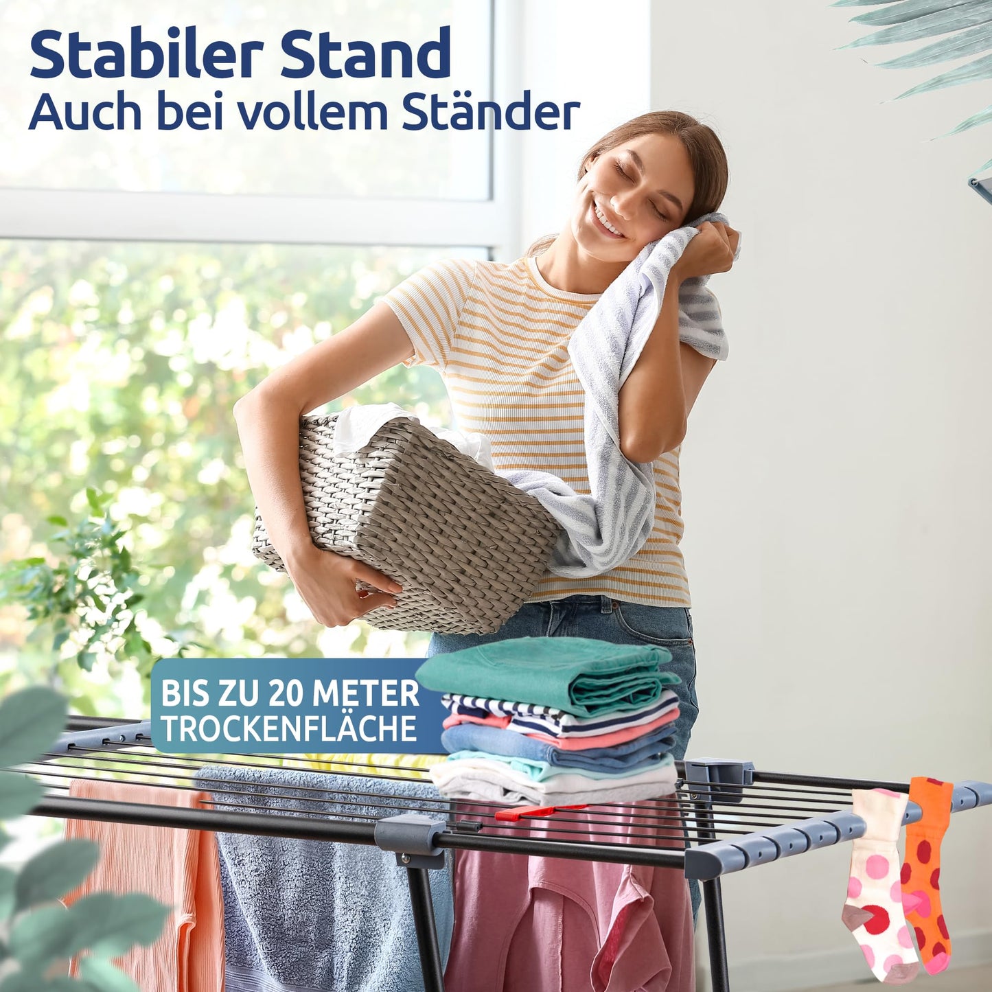 STAHLMANN ® Wäscheständer ausziehbar [20M Trockenfläche ] - Wäscheständer XXL [Made IN EU] - Wäscheständer schwarz mit Klemmen für kleine Wäschestücke - Wäscheständer platzsparend