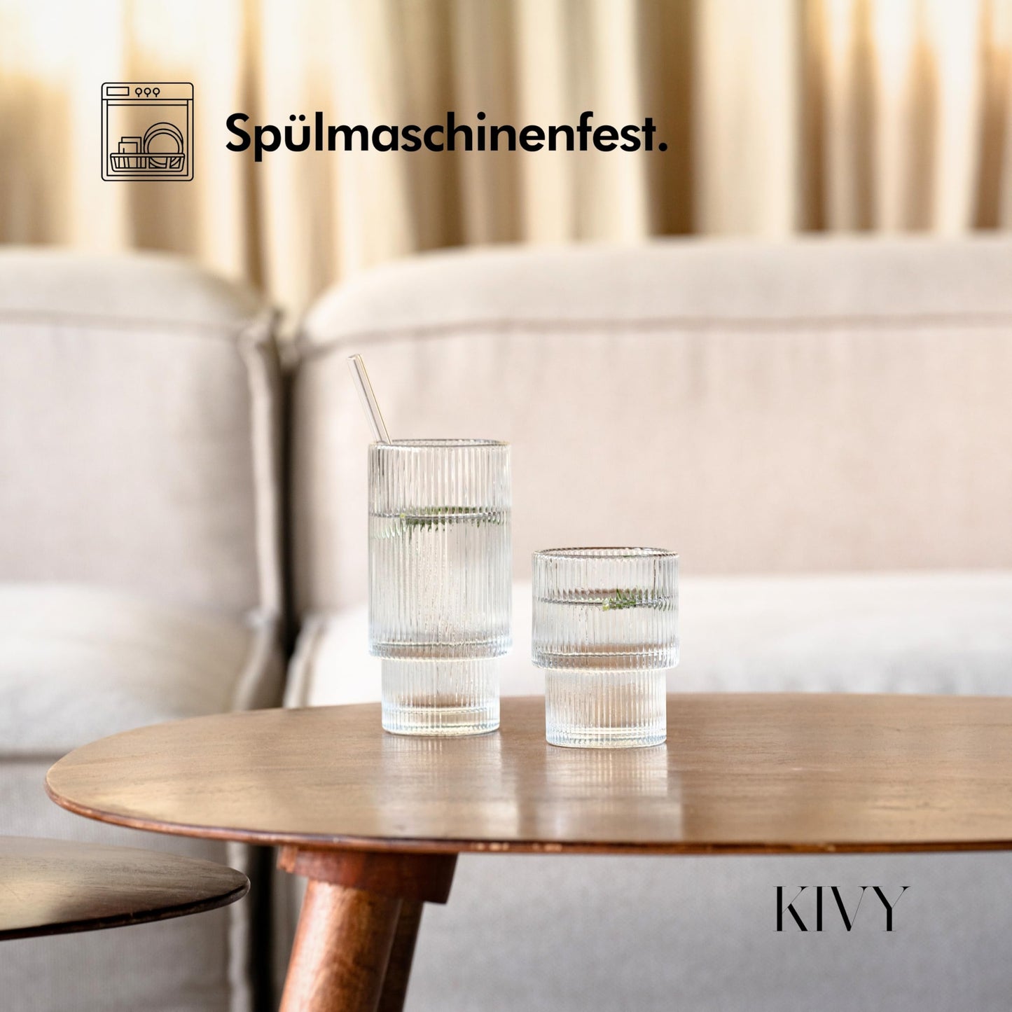 KIVY Geriffelte Wassergläser [4er Set] - Trinkgläser Set Wasserglas - Stapelbares Trinkglas Wasserglas Set - Wassergläser Modern Saftgläser - Ästhetische Gläser Water Glasses - Robust (4x190ml)