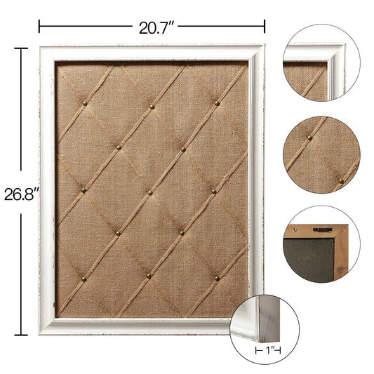 Sintosin Landhausstil Korkwand Pinnwand mit Holzrahmen 52 x 68 cm, Rustikales Ausführung Pinnwand Kork, Cork Notice Board, Memo Board Leinen Deko, Pinboard für Crafting