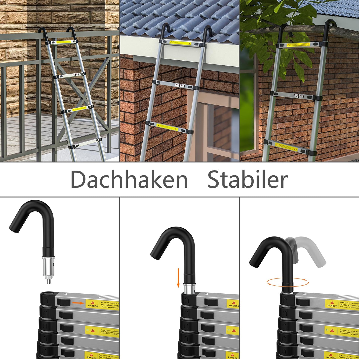 gymount Teleskopleiter 4,1 m, Leiter Ausziehbar mit Stabilisator und Abnehmbaren Haken, Alu-Klappleiter, Mehrzweckleiter, Stehleiter, Haushaltsleiter, Außenleiter, 150 kg Belastbarkeit