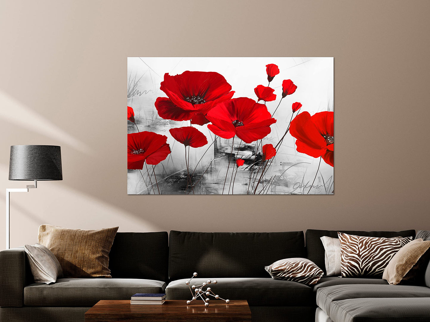 murando Wandbild Mega XXXL MohnblumenEinteiliger XXL-Format Kunstdruck zur Selbstmontage Leinwandbilder moderne Bilder DIY Wanddekoration Wohnung Deko Blumen Natur grau rot