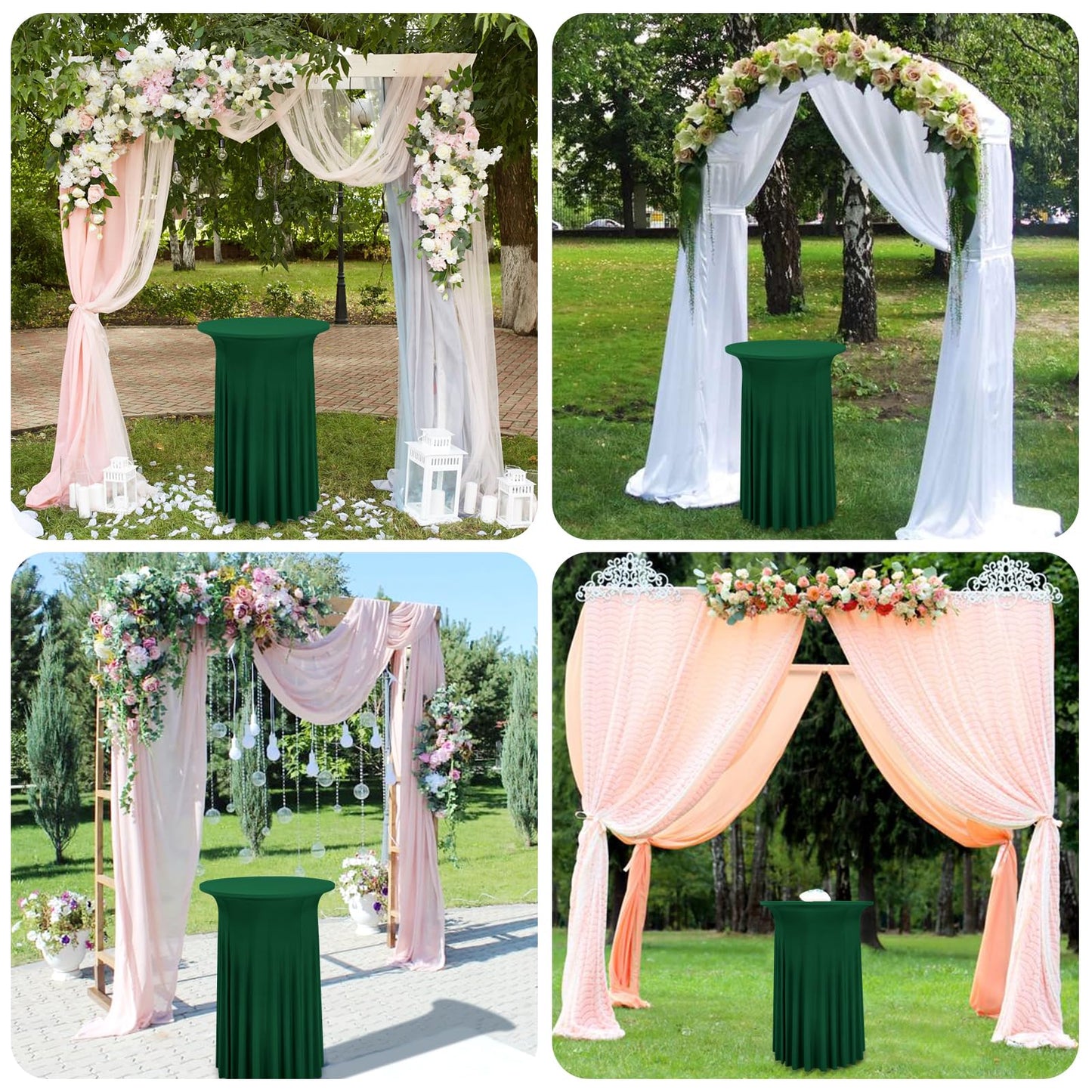 4er-Set Dunkelgrün Stehtisch Hussen für Bistrotisch 80 x 110 cm Spandex-Stretch Tischdecke mit Rock, Runder Cocktail-Tischrocke für Hochzeit, Bar, Party, Geburtstag, Banketttisch