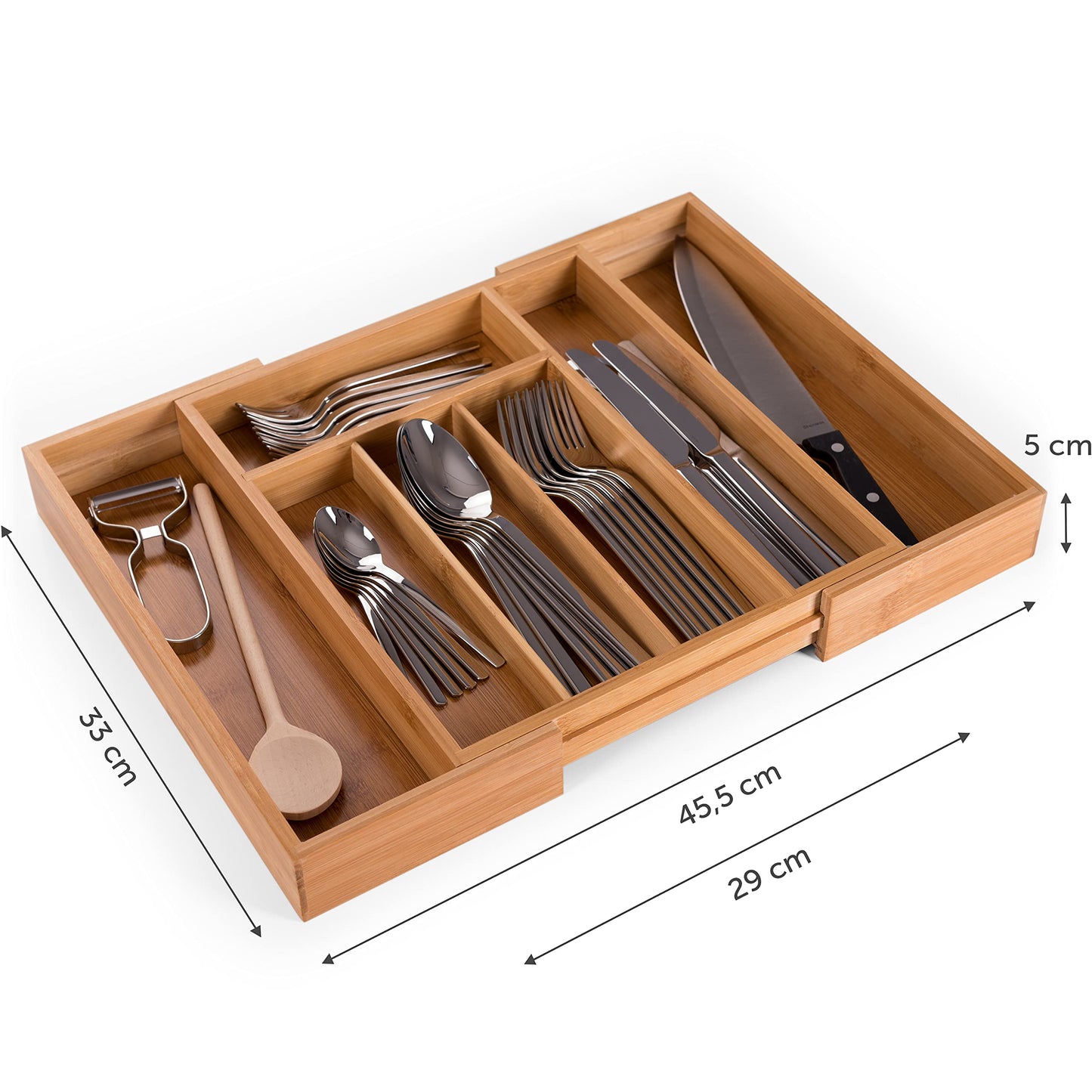 Blumtal Besteckkasten aus Bambus - größenverstellbarer Schubladentrenner Küche - Besteck Organizer 5 bis 7 Fächer - ausziehbare Schublade für Küchenschubladen - Organizer Küche Besteck in medium