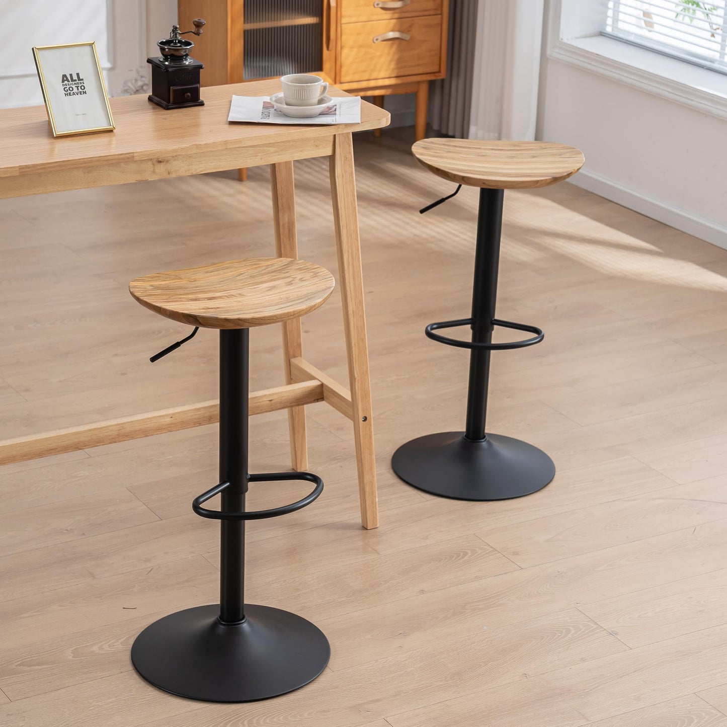 YOUNIKE Barhocker 2er Set Schwarz Holz Sattel Barstuhl Höhenverstellbar Schwenkbar Tresenhocker Küchenstühle Höhe Barstühle mit Fußstütze für Bar Küche