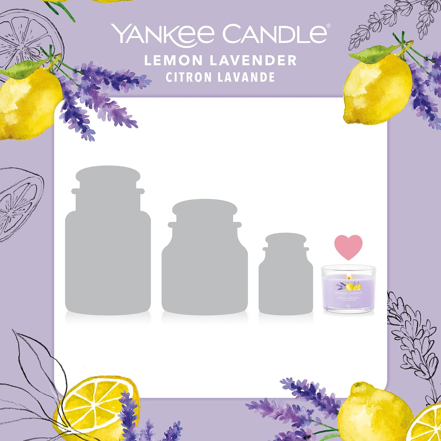 Yankee Candle Duftkerzen-Geschenkset | Votivkerzen mit Lemon Lavender | Soja-Wachs-Mix | 3 Teile