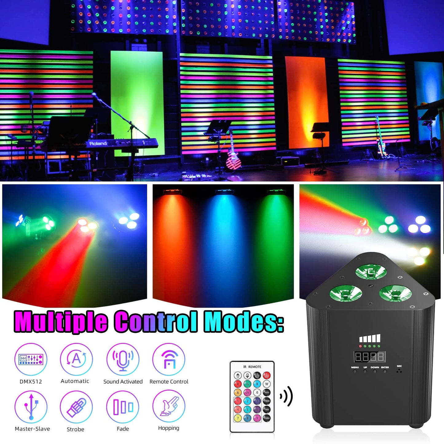ZonQoonz RGBW 3 LED par Akku, 4400mA Wiederaufladbarem led par strahler Uplight Unterstützt Fernbedienung/DMX Steuerung Disco Bühnenlicht für DJ Party Hochzeits Weihnachten