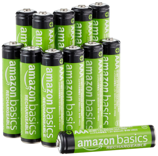 Amazon Basics AAA-Batterien, wiederaufladbar, 800 mAh, NiMh, vorgeladen, 12 Stück