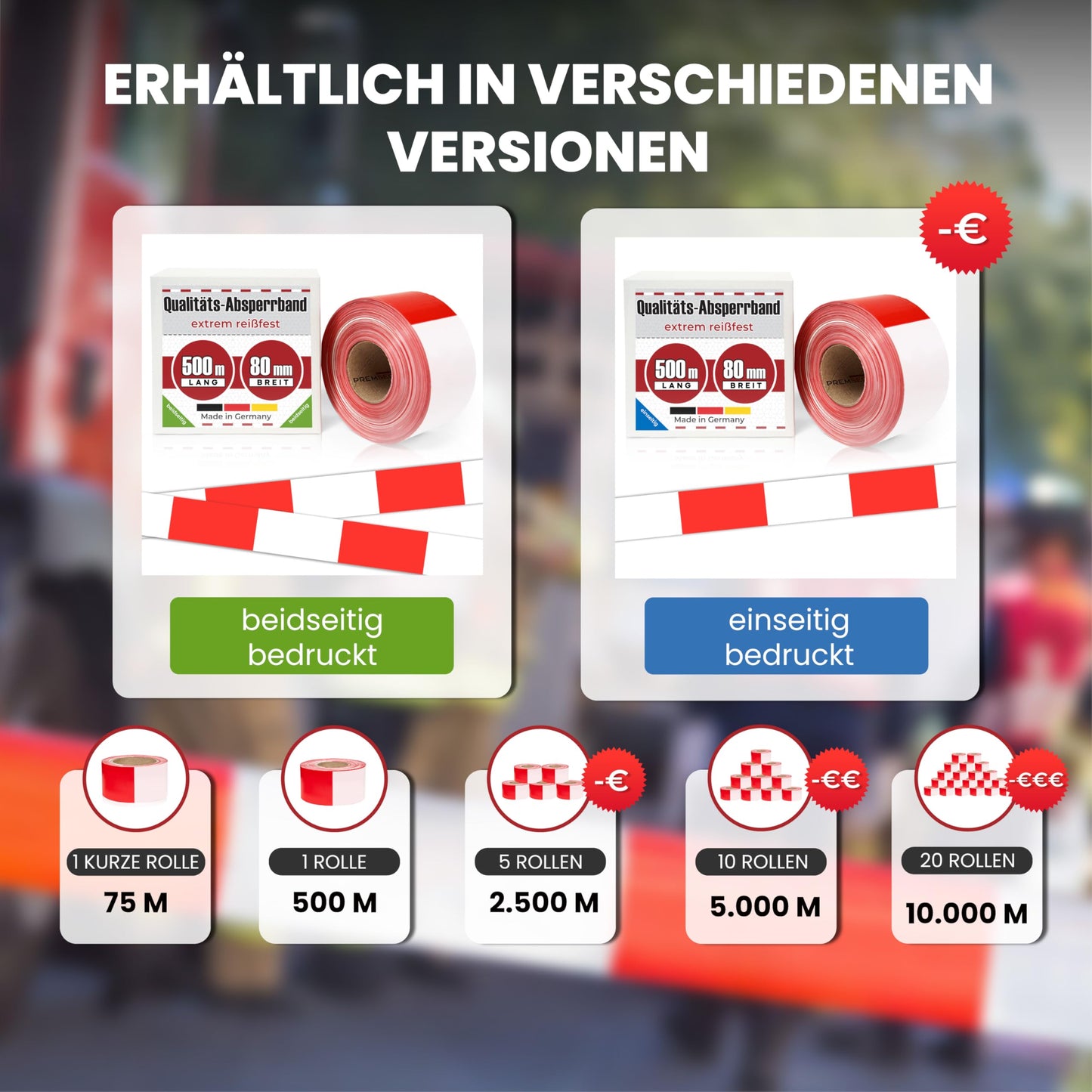 Absperrband 500m x 80 mm Flatterband rot weiß Baustelle Feuerwehr Polizei im Karton extrem reißfest 35 µm Baustellenband Sichern von Gefahrenstellen Absperren rotes Warnband für Kinder