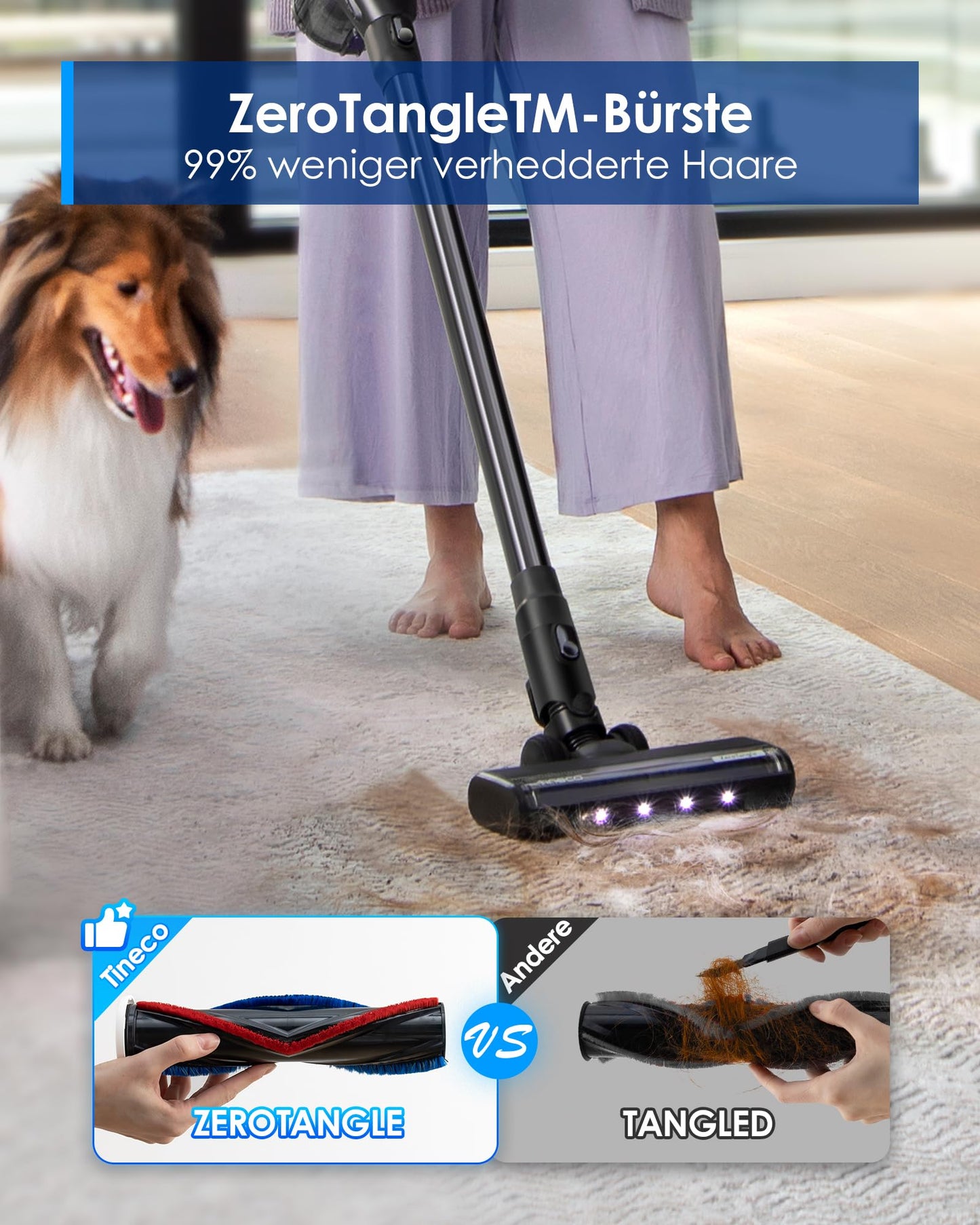 Tineco Pure ONE Station Pet Akku Staubsauger mit 3L Staubbeutel, Kabellos Staubsauger 65 min Laufzeit Stielstaubsauger Starke Saugleistung 1,22kg Gewicht für Hartboden, Teppich, Tierhaare