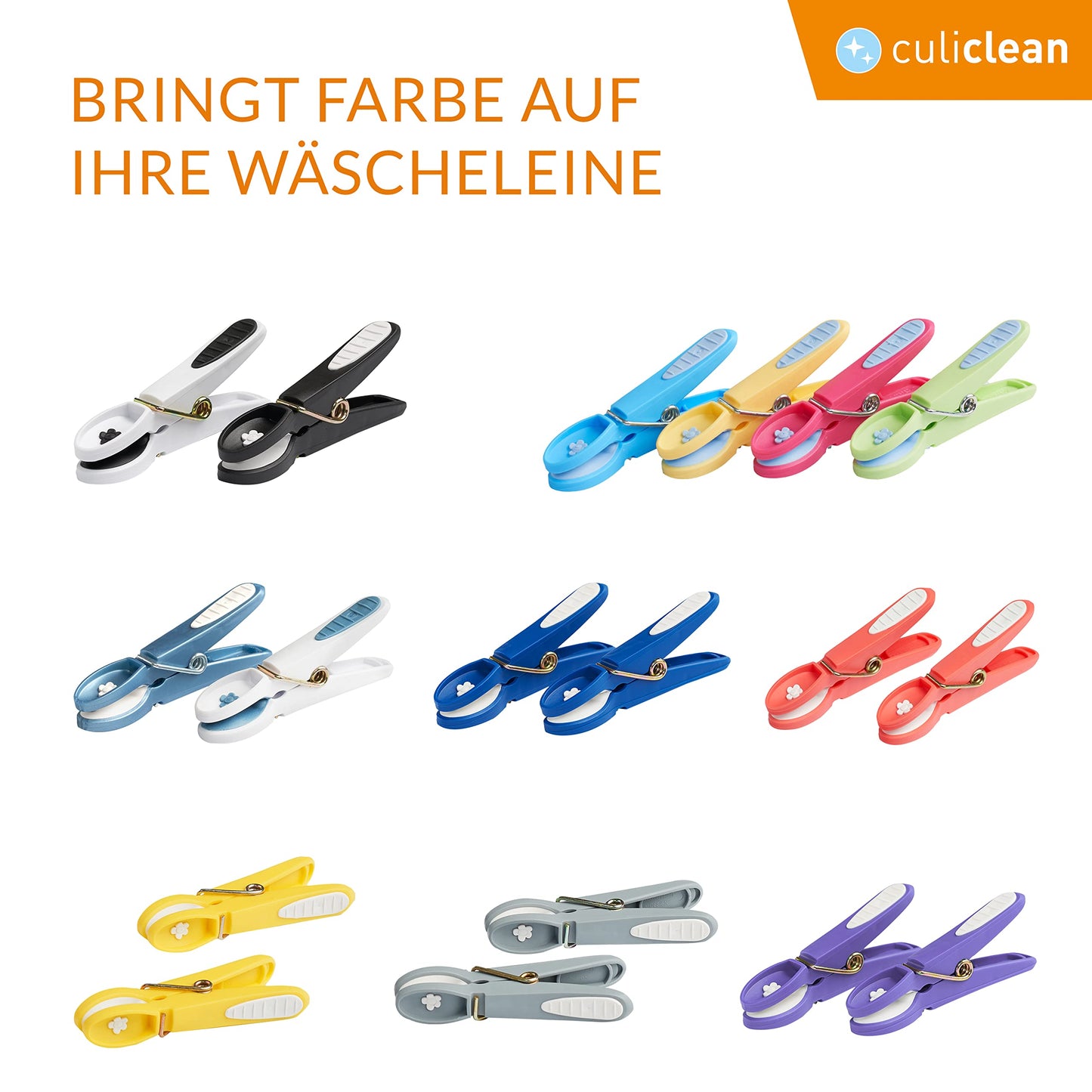 culiclean Wäscheklammern ohne Abdruck stabil in Blume Design 48x Wäscheklammer schwarz weiß, robuste Kluppen Soft Grip Clip Clothes Pegs UV beständig Klammern zum Aufhängen von Wäsche, Socken