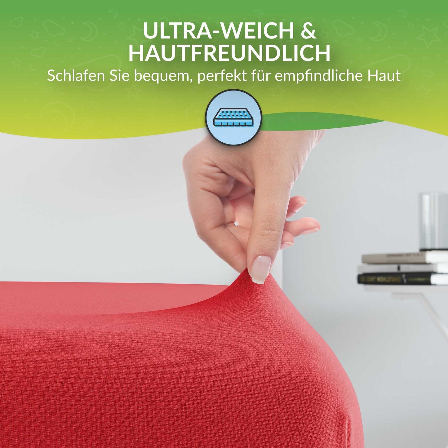 etérea Jersey Spannbettlaken 90x200-100x200 cm Rot für 15-25 cm Steghöhe 100% Baumwolle - Oekotex Spannbetttuch Matratzen Bett Bezug - Bettlaken 90x200cm - 100x200cm Red