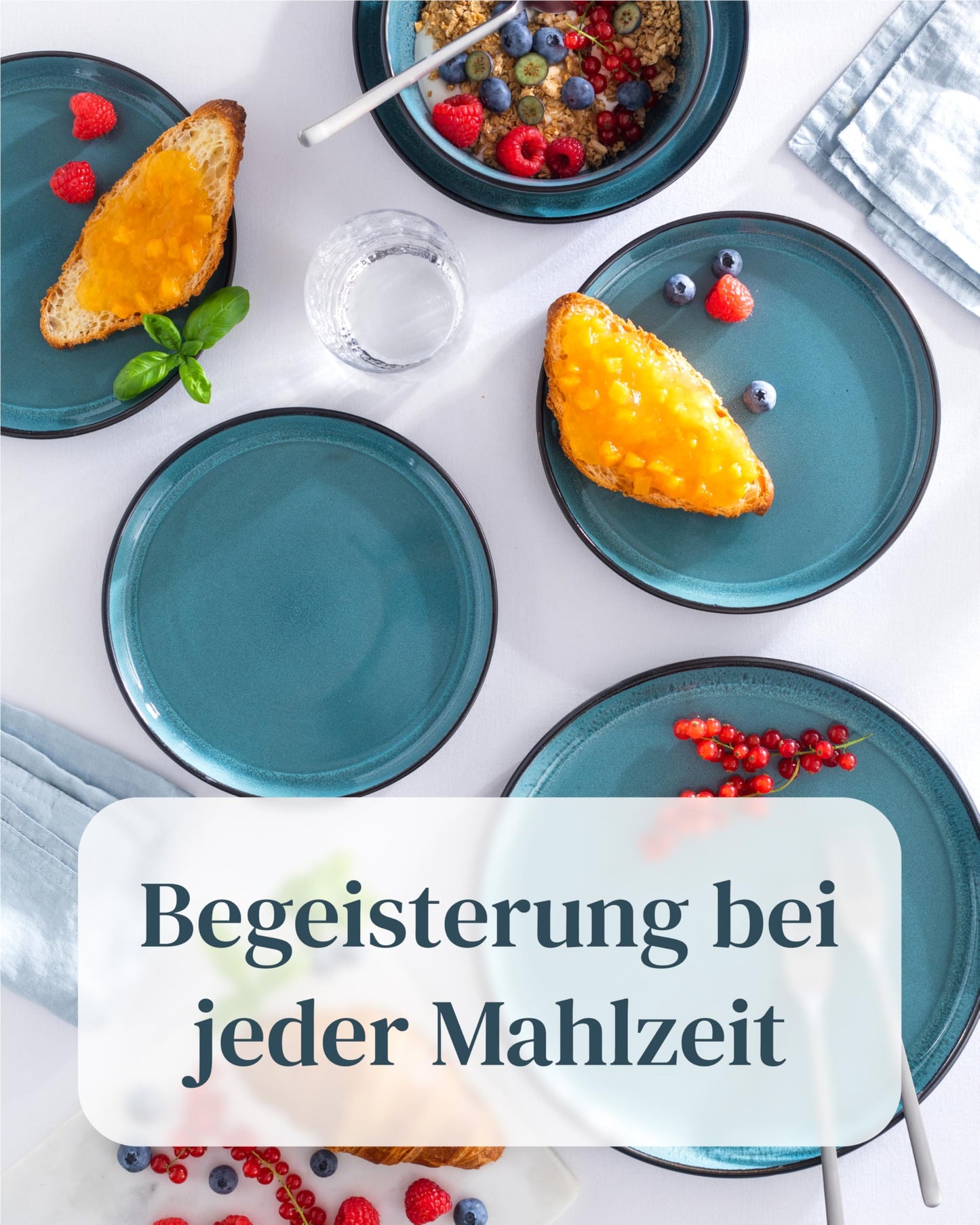 Steingut Geschirrset 6 Pers. Ibiza 24-tlg Hochwertiges Mediterranes TEST SEHR GUT Steingut Geschirr Set - Schüssel- und Teller Set - Tafelservice 6 Personen Geschirrsets Pure Living in Petrol
