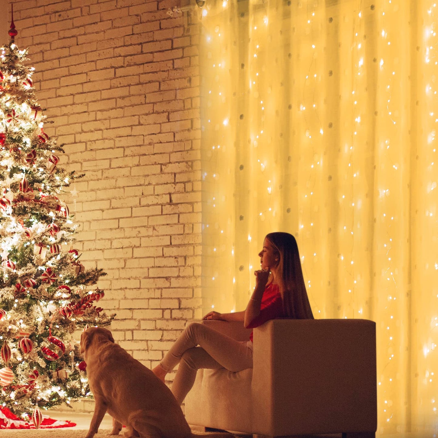 Yizhet Lichtervorhang 3x3m LED Lichterketten Vorhang LED Lichterkettenvorhang mit 8 Modi, IP65 Wasserdicht Lichtervorhang Innen Außen Deko für Hochzeit,Party,Weihnachten,Terrasse (300LED, Warmweiß)
