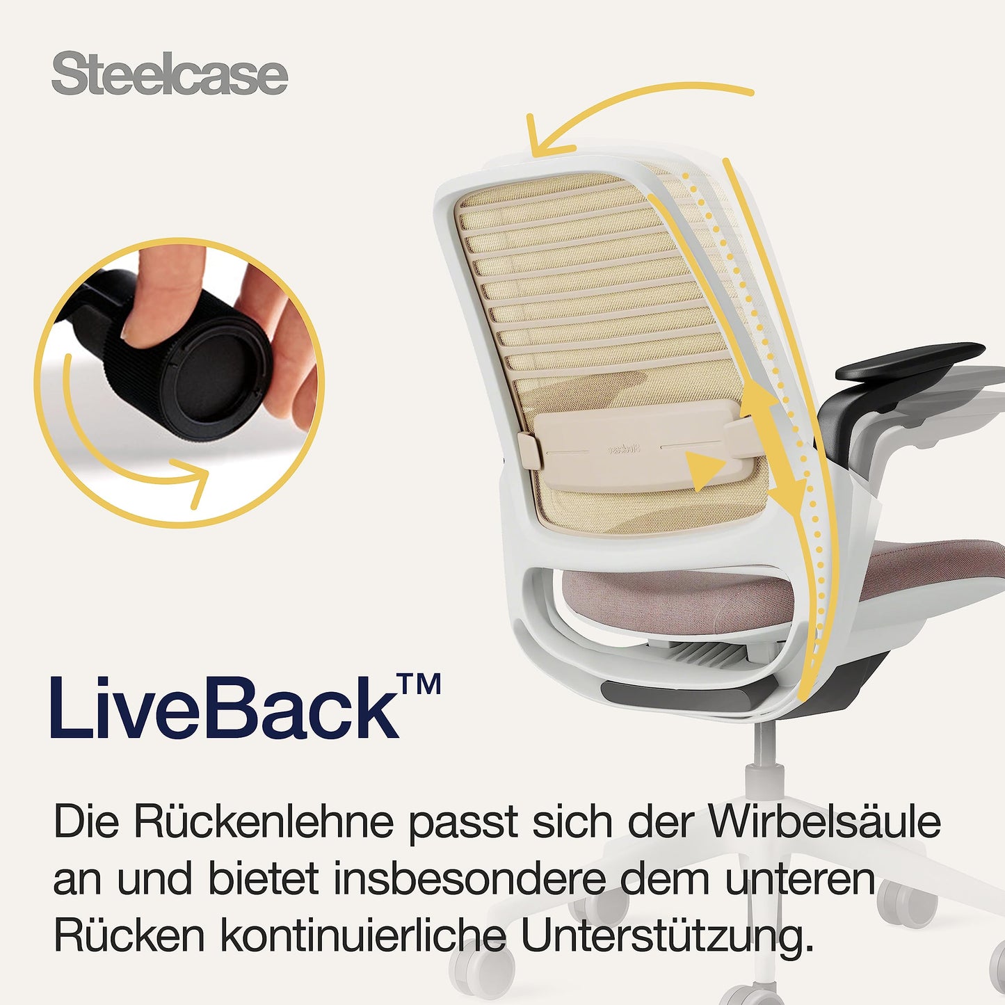 Steelcase Series 1 Ergonomischer Bürostuhl mit LiveBack Lumbalstütze und 4D-Armlehnen Linse