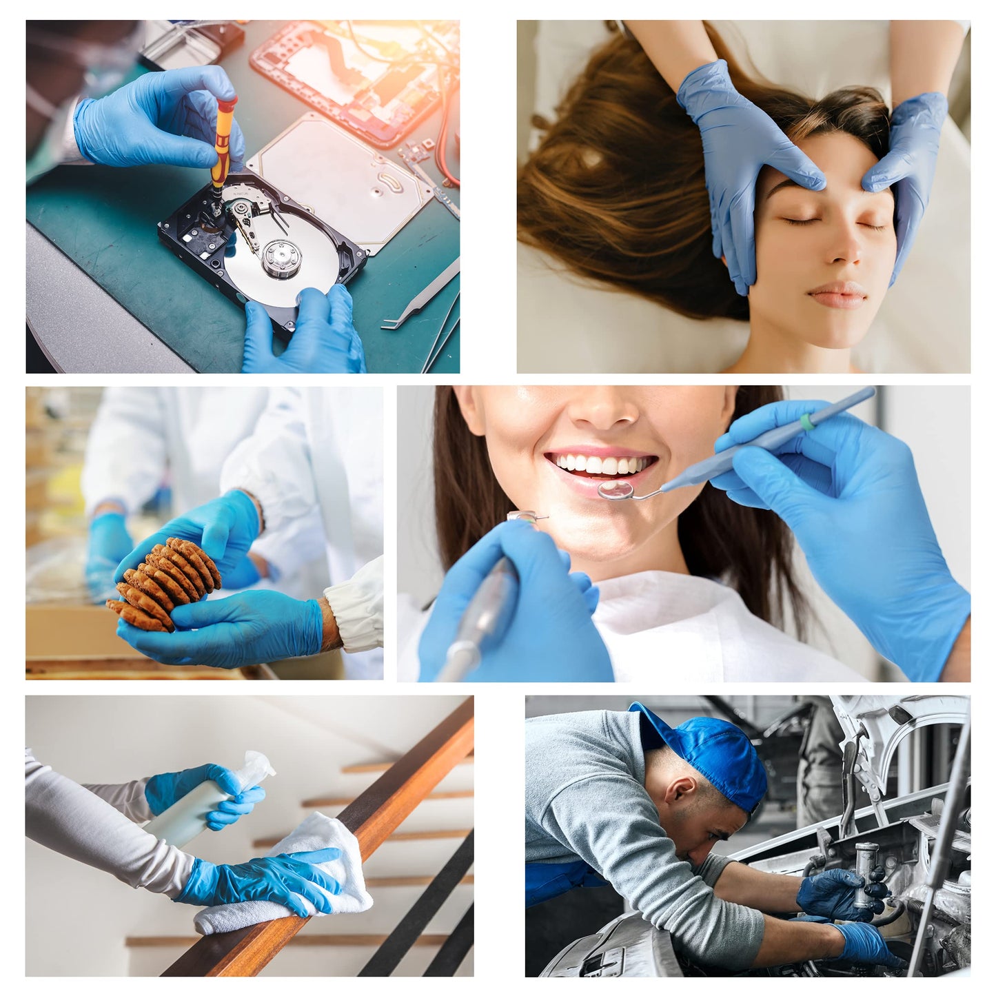 200 Stück Nitril-Handschuhe, puderfrei, latexfrei, hypoallergen, Lebensmittelhandschuhe, Einweghandschuhe (Größe L)