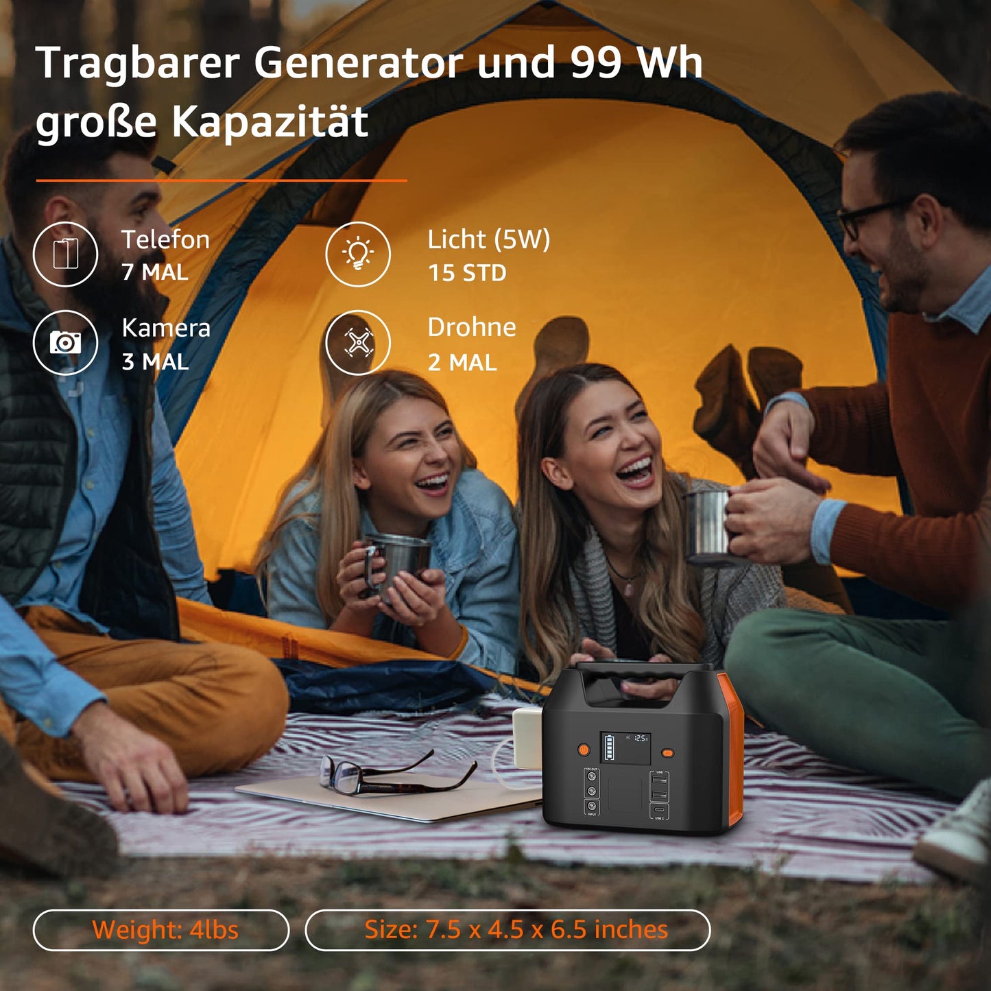 SinKeu Tragbare Powerstation 99Wh,150W Solar Generatoren Akku mit 230V AC/Car Lighter Port/USB Ausgabe,für Reise Camping Wohnmobil und als Notstromaggregat (Black)