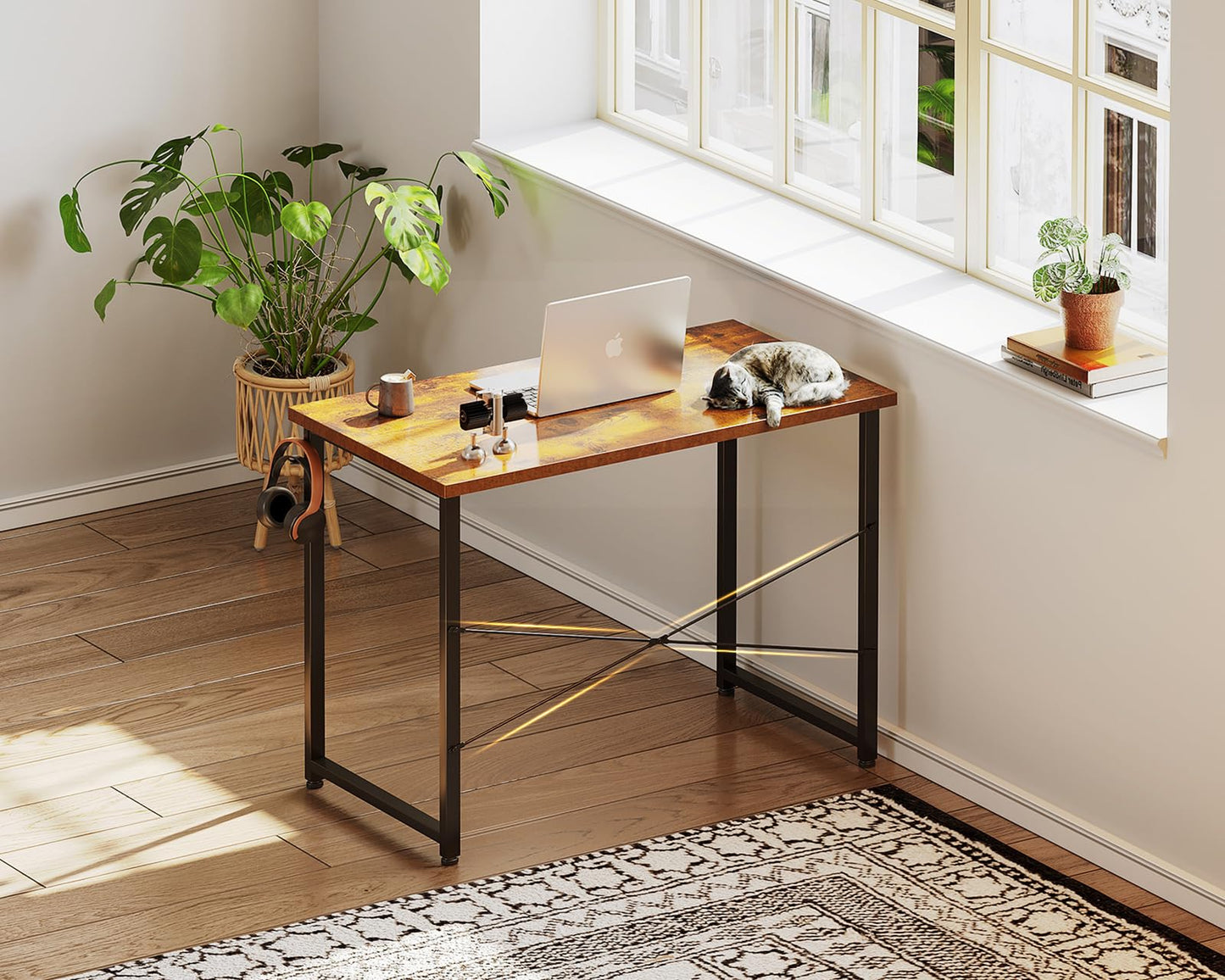 ODK Kleiner Schreibtisch 80 x 40 cm, Brauner Bürotisch mit Minimalistischem Design, Stabil für Homeoffice