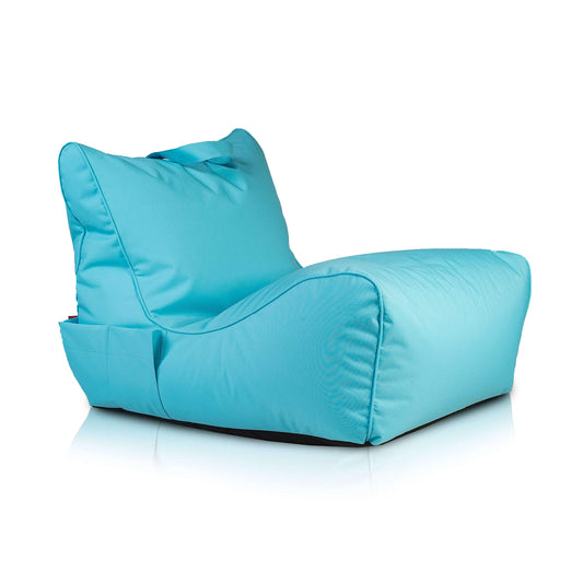 Ecopuf Outdoor Sitzsack Flavio – wetterfester Bean Bag Blau - mit EPS-Perlenfüllung – idealer Sitzsack Sessel für Garten, Pool und Terrasse – Sitzbreite: 60 cm, Rückenlehne: 60 cm