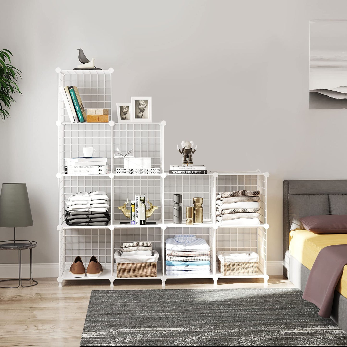 AWTATOS Regal 12 Regal Drahtwürfel Stapelbarer Regal Würfel DIY Metallgitter Regal Würfelbuchregal Würfelregal Mit Türen Für Wohnzimmer, Schlafzimmer, Bad Weiß USCIH12WE