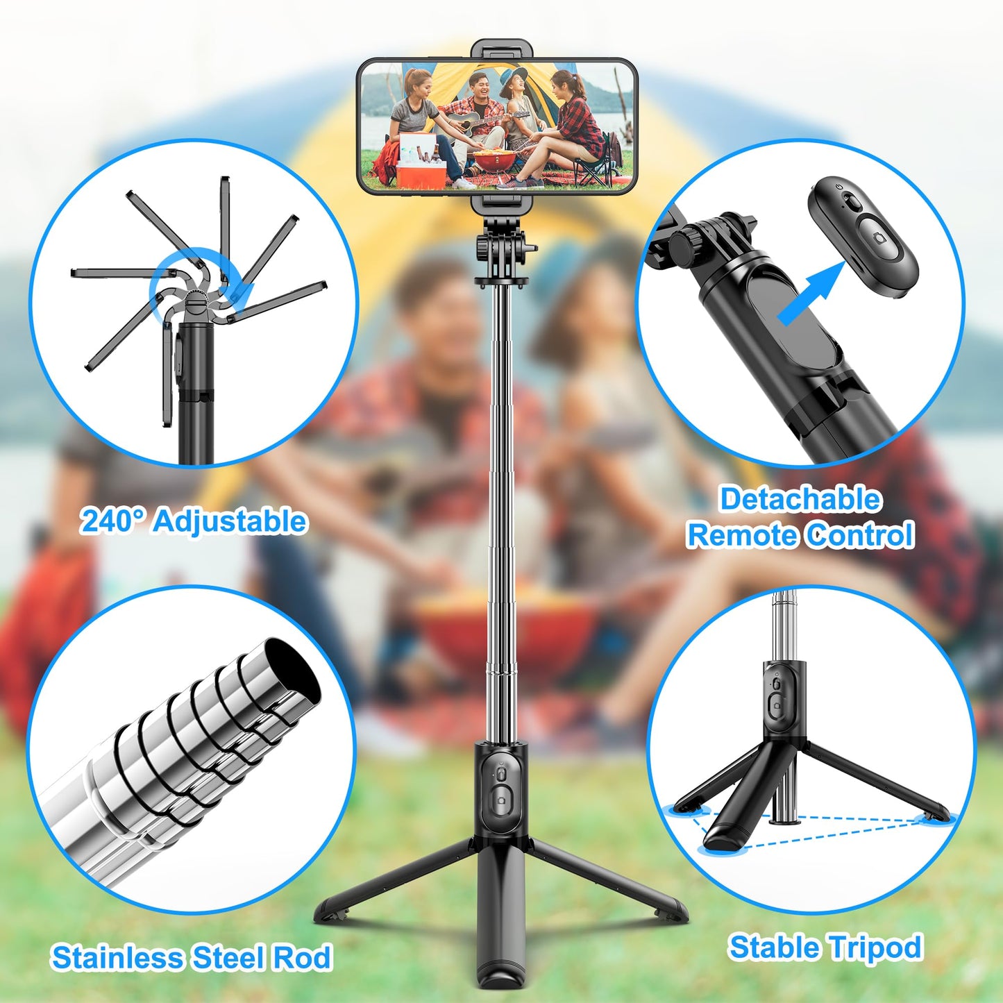 SelfieShow Selfie Stick Stativ, Erweiterbar Selfie-Stange mit Kabelloser Fernbedienung Tragbar Monopod Handyhalter Kompatibel mit iPhone 15/14/13/12/11 Pro/XS Max/XS/X/8/7, Samsung Huawei Smartphones