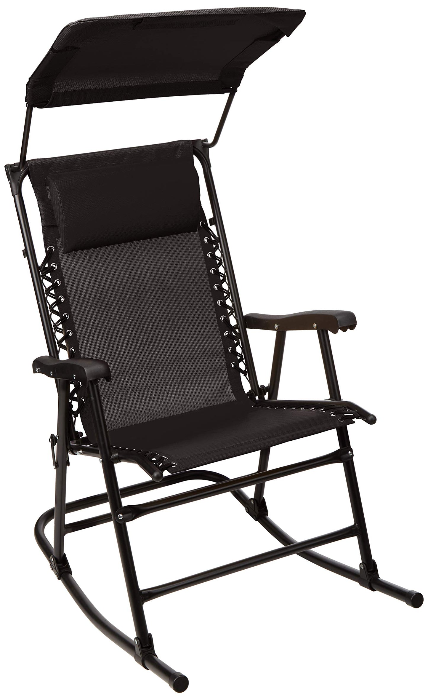 Amazon Basics - Faltbarer Schaukelstuhl mit Sonnenschutz - 98 x 95 x 66 cm, Schwarz