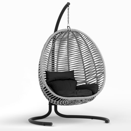 Mega Holz RLXME Tulum Outdoor Hängesessel mit Gestell - Bequemer Hängekorb Sessel - Rope Boho Swing Egg für Terrasse, Garten, Indoor