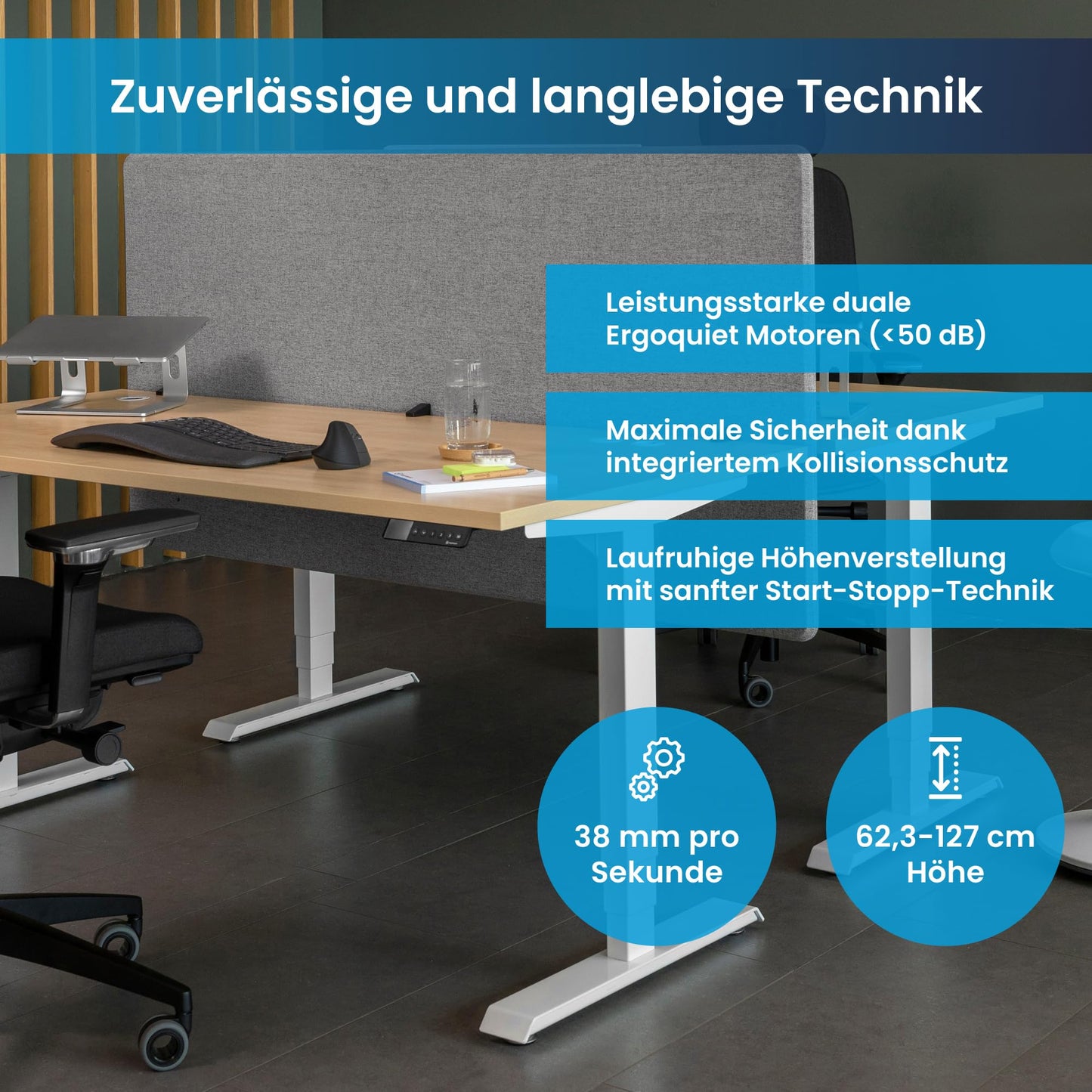 Ergotopia Desktopia Pro X Elektrisch höhenverstellbarer Schreibtisch, Ergonomischer Stehtisch für Büro oder Home Office (Ahorn, Gestell Schwarz, 180 x 80 cm)