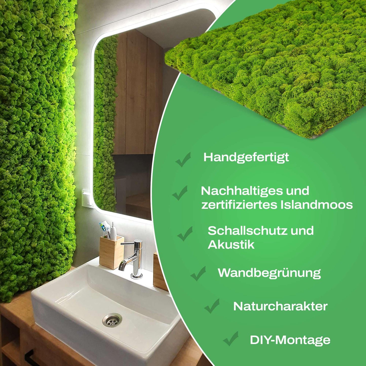 Naturewalls Moospaneele Flex - 50 x 50 (selbstklebend) - Moosbild Islandmoos - Mooswand selber machen - Moosplatte