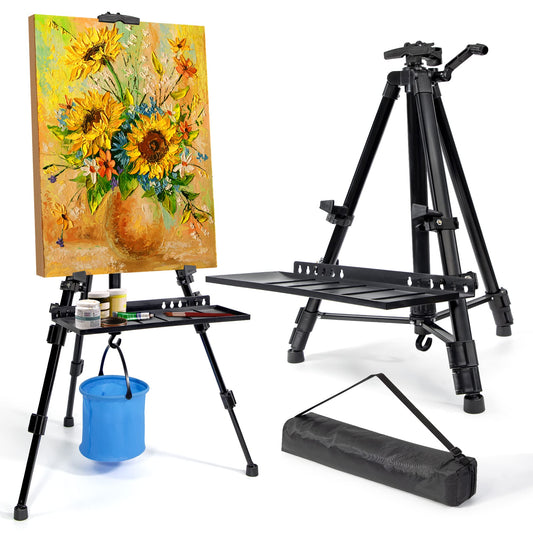 VAIIGO Staffelei groß L 52-162cm, Atelierstaffelei, Künstler Staffelei, Verstellbare Staffelei, Feldstaffelei aus Aluminium mit Tasche/Fässer/Schürze, Stativ Staffelei für Kuntsmalerei und Werbung