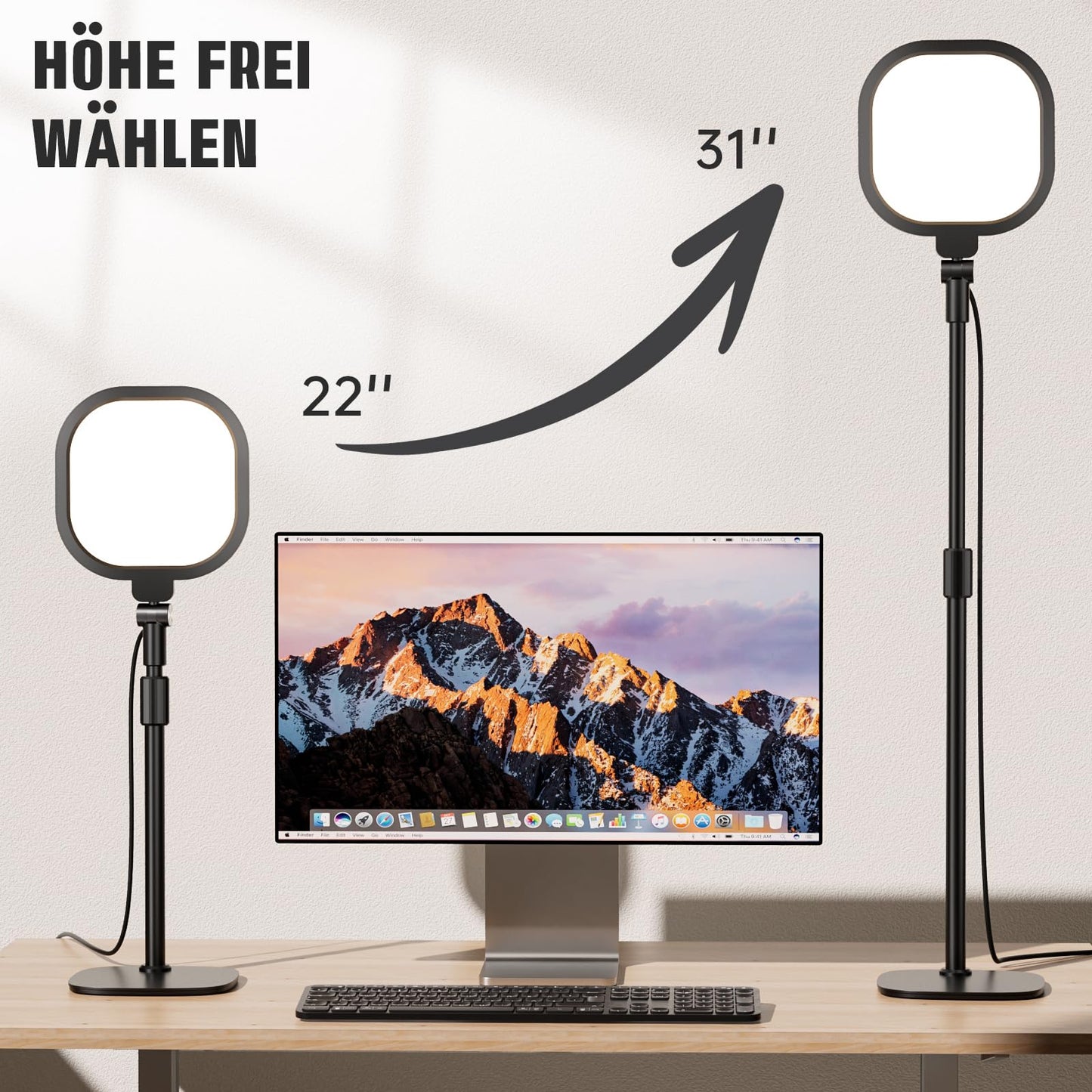 Schreibtischlampe LED Dimmbar,Streaming Licht Tischlampe für Homeoffice - Augenschutz Tageslichtlampe Desk Lamp mit Metallbasis - Desk Light für Beleuchtung Videokonferenz